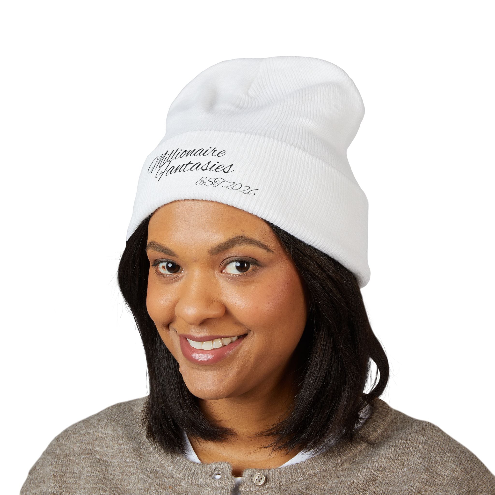 Embroidered “Millionaire Fantasies” Cuffed Beanie