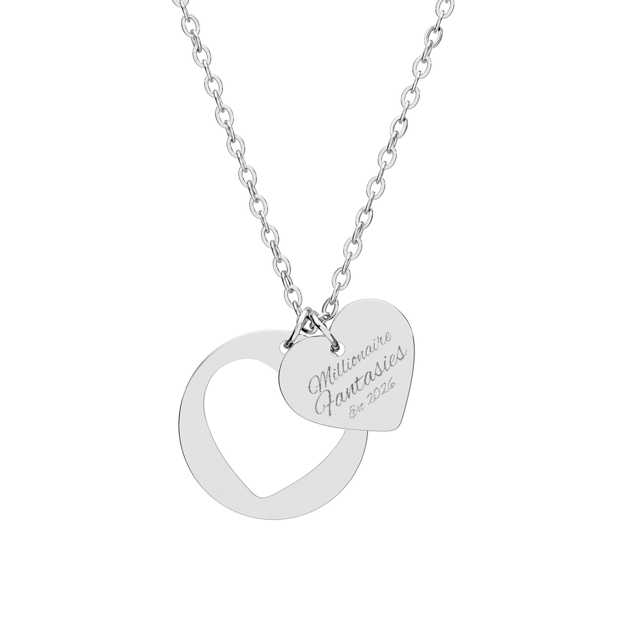 Engravable Heart Cutout Necklace — Personalized Heart Pendant (Sterling/Rose Gold)