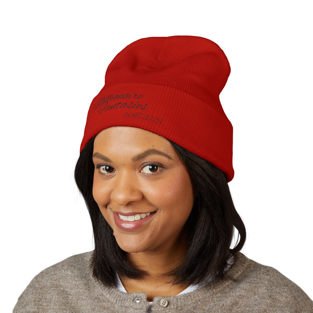Embroidered “Millionaire Fantasies” Cuffed Beanie